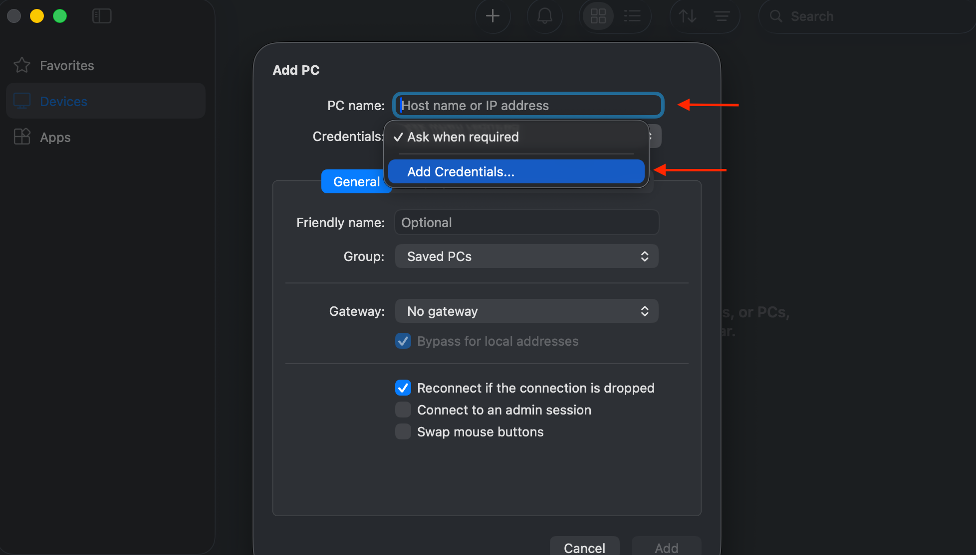 Add RDPs credentials
